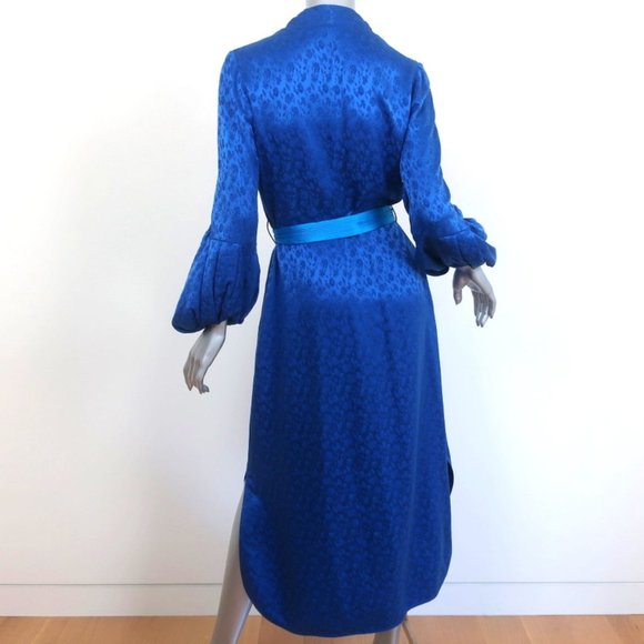 HELLESSY RUFFLE SLEEVE MIDI DRESS HELGA COBALT FLORAL SATIN JACQUARD SIZE 4 - Picture 6 of 9
